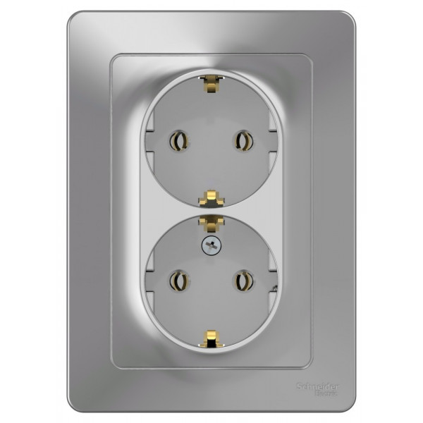 Розетка Schneider Electric BLANCA 2х-мест. с заземл. С/У 16А/250В АЛЮМИНИЙ