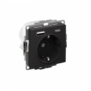 ATLASDESIGN РОЗЕТКА 16А c 2 USB A+С, 5В/2,4А/3,0А, 2х5В/1,5А, механизм, КАРБОН