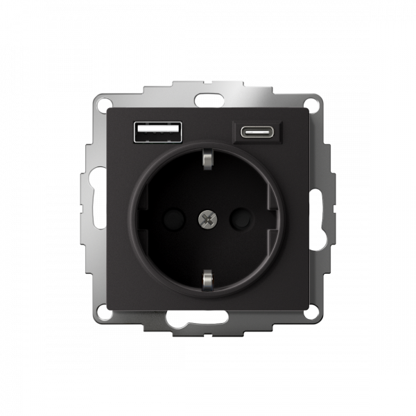 ATLASDESIGN РОЗЕТКА 16А c 2 USB A+С, 5В/2,4А/3,0А, 2х5В/1,5А, механизм, КАРБОН