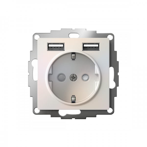 ATLASDESIGN РОЗЕТКА 16А c 2 USB A+A, 5В/2,4А, 2х5В/1,2А, механизм, ЖЕМЧУГ
