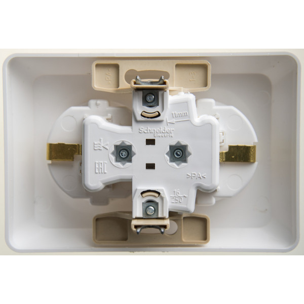 Розетка Schneider Electric ЭТЮД 2х-мест. С/Ус заземл. 6А/250В БЕЛЫЙ