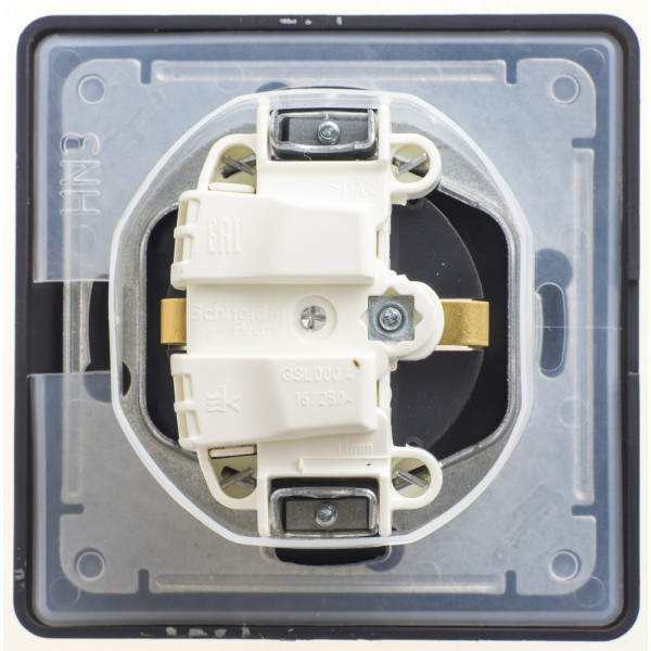 GLOSSA РОЗЕТКА с заземлением со шторками с крышкой, в сборе,16А IP44,ШОКОЛАД