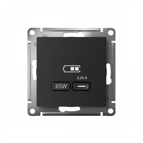 ATLASDESIGN USB РОЗЕТКА тип-С 65Вт высокоскор.заряд. QC, PD, механизм, КАРБОН