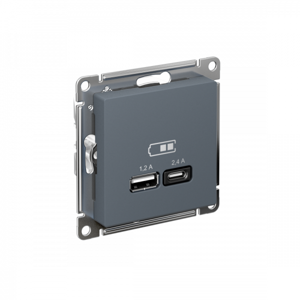 ATLASDESIGN USB РОЗЕТКА А+С, 5В/2,4А, 2х5В/1,2А, механизм, ГРИФЕЛЬ