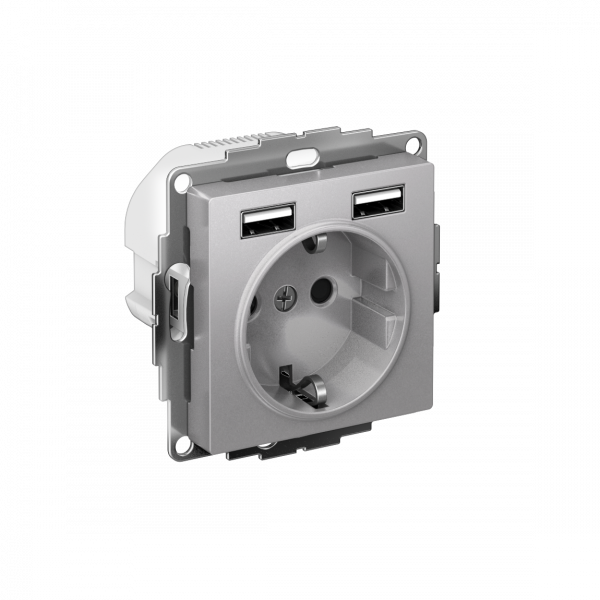 ATLASDESIGN РОЗЕТКА 16А c 2 USB A+A, 5В/2,4А, 2х5В/1,2А, механизм, АЛЮМИНИЙ