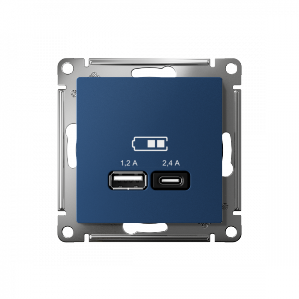 ATLASDESIGN USB РОЗЕТКА А+С, 5В/2,4А, 2х5В/1,2А, механизм, АКВАМАРИН