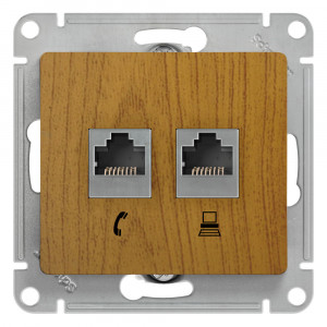 GLOSSA РОЗЕТКА двойная RJ11+RJ45 кат.5e, механизм, ДУБ