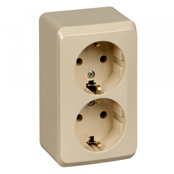 Розетка Schneider Electric ЭТЮД 2х-мест. О/У с заземл. 16А/250В КРЕМОВЫЙ