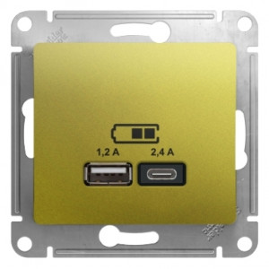 GLOSSA USB РОЗЕТКА А+С, 5В/2,4А, 2х5В/1,2 А, механизм, ФИСТАШКОВЫЙ