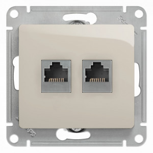 GLOSSA РОЗЕТКА двойная RJ11+RJ45 кат.5e, механизм, МОЛОЧНЫЙ