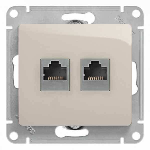 GLOSSA РОЗЕТКА двойная RJ11+RJ45 кат.5e, механизм, МОЛОЧНЫЙ