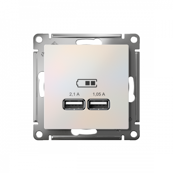 ATLASDESIGN USB РОЗЕТКА A+A, 5В/2,1А, 2х5В/1,05А, механизм, ЖЕМЧУГ