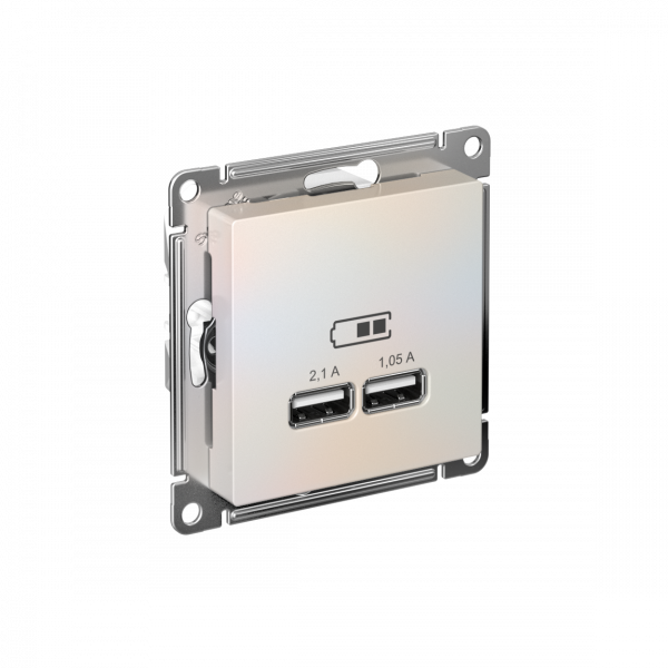 ATLASDESIGN USB РОЗЕТКА A+A, 5В/2,1А, 2х5В/1,05А, механизм, ЖЕМЧУГ