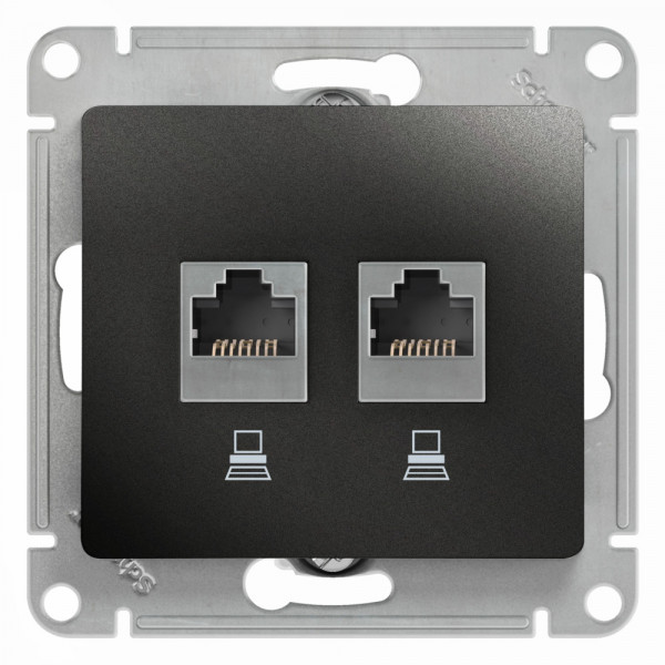GLOSSA РОЗЕТКА двойная компьютерная RJ45+RJ45 кат. 5e, механизм, АНТРАЦИТ