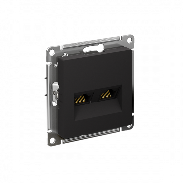 ATLASDESIGN РОЗЕТКА двойная компьютерная RJ45+RJ45 кат. 6А, механизм, КАРБОН