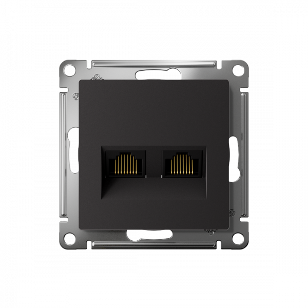 ATLASDESIGN РОЗЕТКА двойная компьютерная RJ45+RJ45 кат. 6А, механизм, КАРБОН