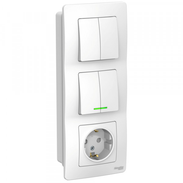 Блок Schneider Electric BLANCA Розетка, 2 двухклав. выкл. С/У 10А/16А 250В БЕЛЫЙ