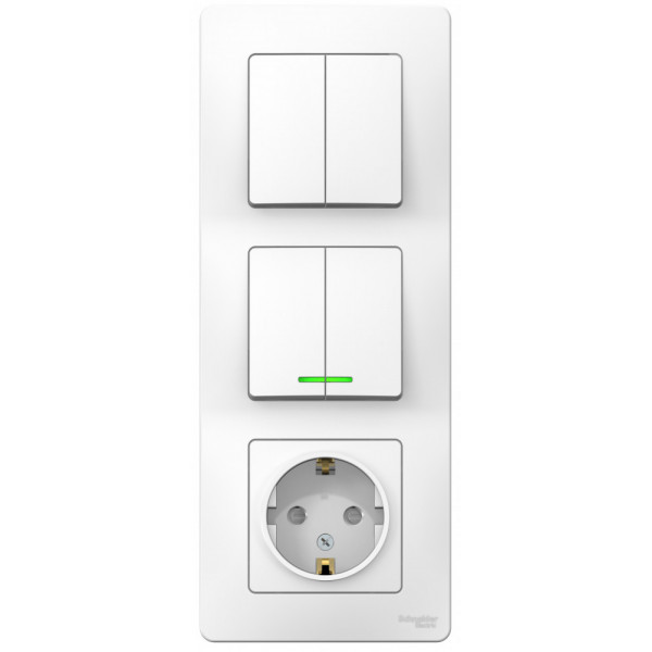 Блок Schneider Electric BLANCA Розетка, 2 двухклав. выкл. С/У 10А/16А 250В БЕЛЫЙ