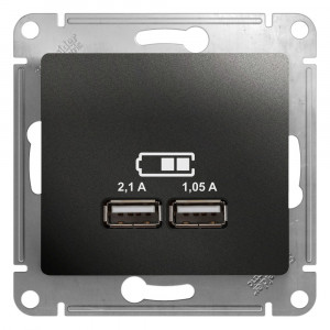GLOSSA USB РОЗЕТКА А+А, 5В/2,1А, 2х5В/1,05А, механизм, АНТРАЦИТ