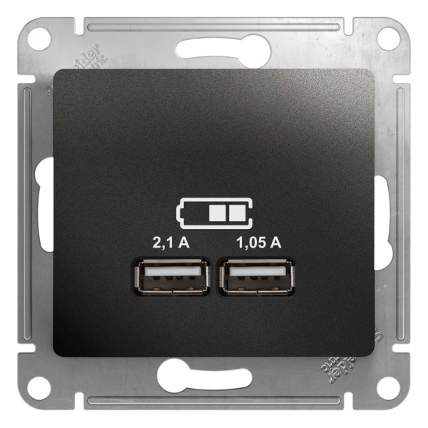 GLOSSA USB РОЗЕТКА А+А, 5В/2,1А, 2х5В/1,05А, механизм, АНТРАЦИТ