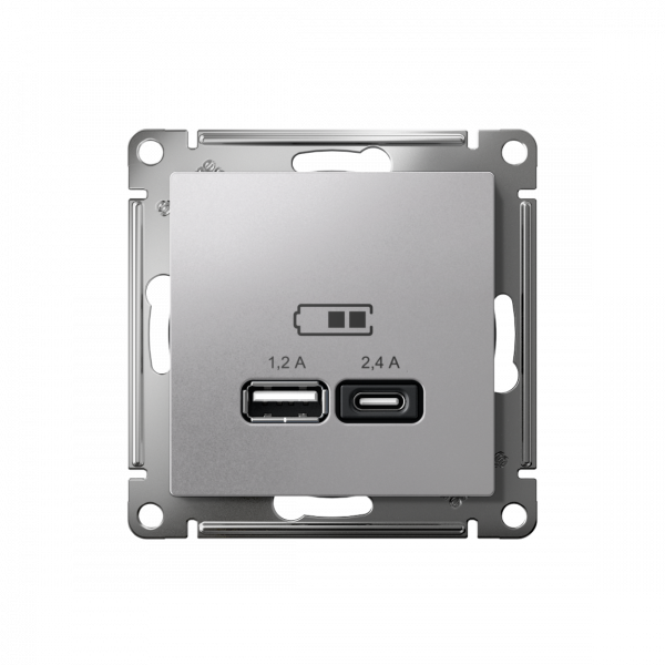 ATLASDESIGN USB РОЗЕТКА А+С, 5В/2,4А, 2х5В/1,2А, механизм, АЛЮМИНИЙ