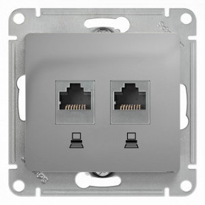 GLOSSA РОЗЕТКА двойная компьютерная RJ45+RJ45 кат. 5e, механизм, АЛЮМИНИЙ