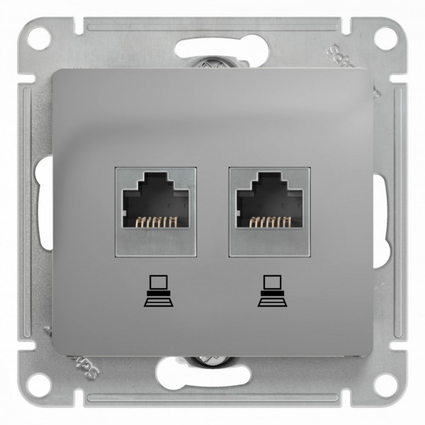 GLOSSA РОЗЕТКА двойная компьютерная RJ45+RJ45 кат. 5e, механизм, АЛЮМИНИЙ