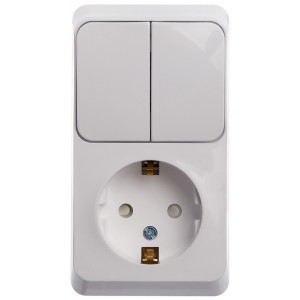 Блок Schneider Electric ЭТЮД розетка/2х-клав. выкл. О/У 16А/10A 250В БЕЛЫЙ
