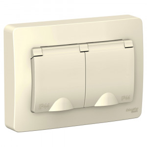 Розетка Schneider Electric BLANCA 2х-мест. IP44 заземл.+шторки С/У 16А/250В МОЛОЧНЫЙ