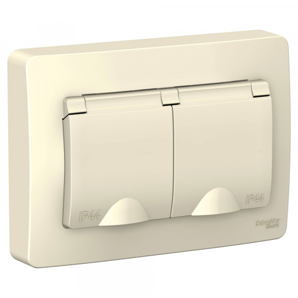 Розетка Schneider Electric BLANCA 2х-мест. IP44 заземл.+шторки С/У 16А/250В МОЛОЧНЫЙ