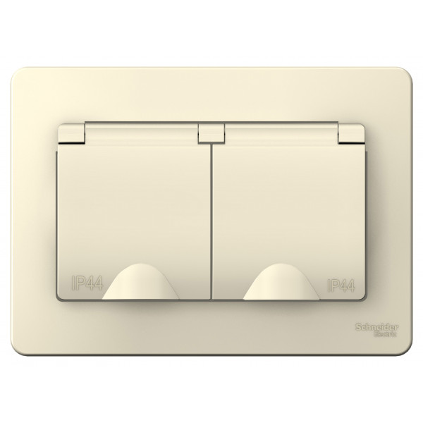 Розетка Schneider Electric BLANCA 2х-мест. IP44 заземл.+шторки С/У 16А/250В МОЛОЧНЫЙ