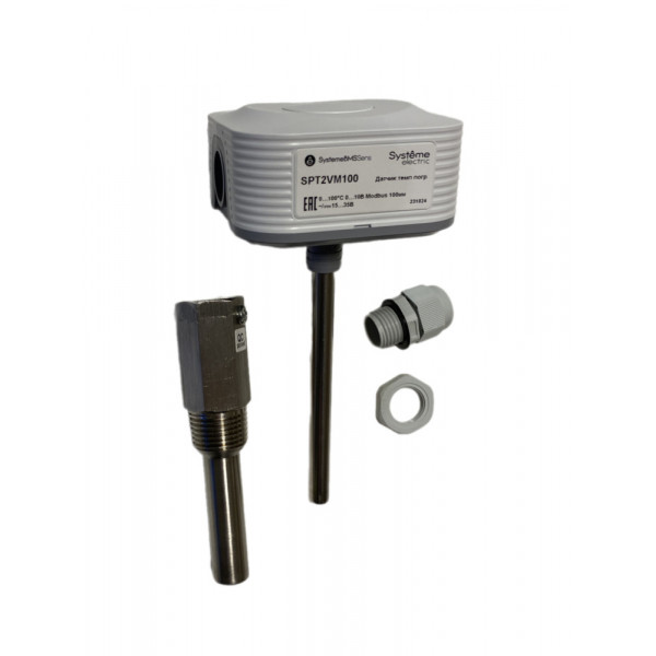 Датчик температуры погружной, 0…+100°С 0…10В RS485/Modbus 100мм ~24В±20%/=15…35В с гильзой 50мм