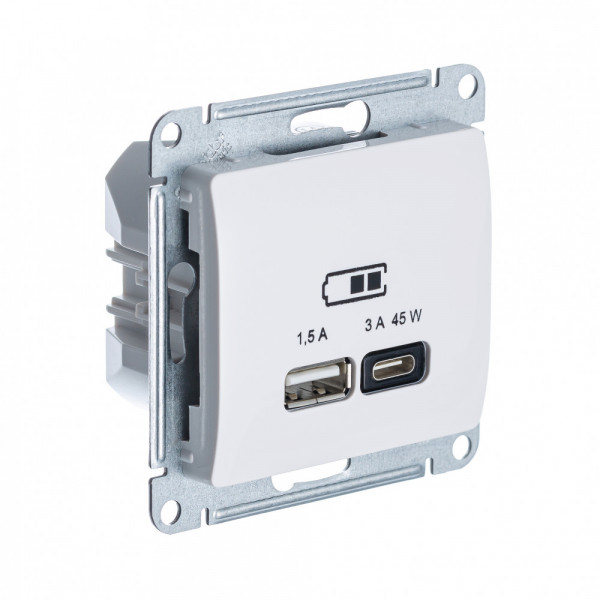 GLOSSA USB РОЗЕТКА A + тип-C 45Вт высокоскор.заряд. QC, PD, механизм, БЕЖЕВЫЙ