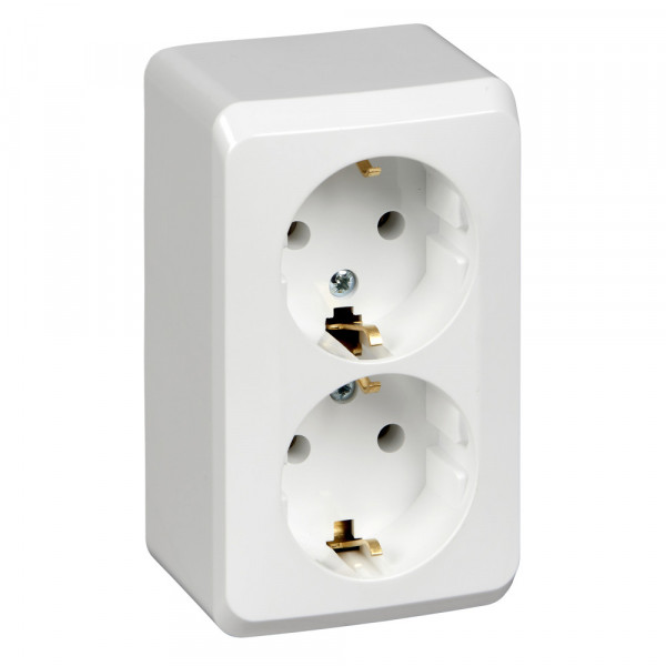 Розетка Schneider Electric ЭТЮД 2х-мест. О/У с заземл. 16А/250В БЕЛЫЙ