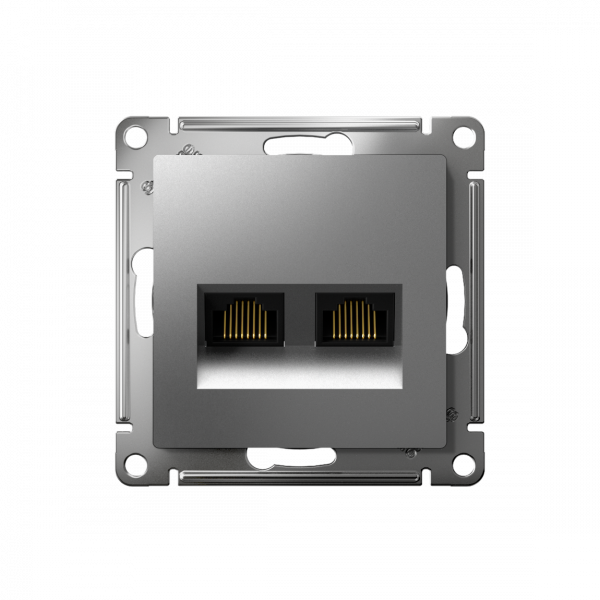 ATLASDESIGN РОЗЕТКА двойная компьютерная RJ45+RJ45 кат. 6А, механизм, СТАЛЬ