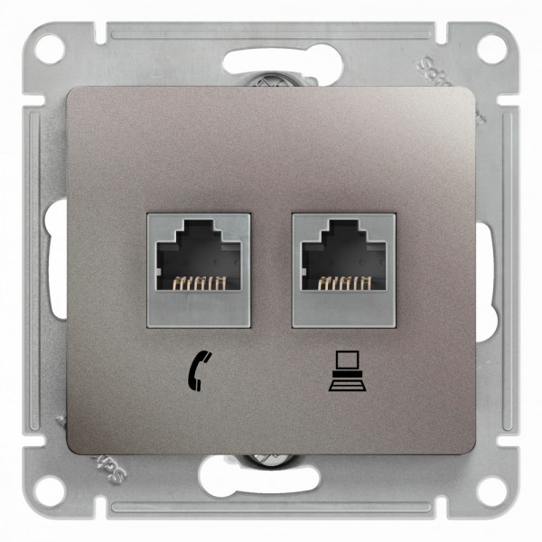GLOSSA РОЗЕТКА двойная RJ11+RJ45 кат.5e, механизм, ПЛАТИНА