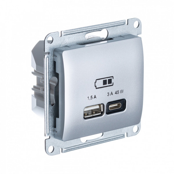 GLOSSA USB РОЗЕТКА A + тип-C 45Вт высокоскор.заряд. QC, PD, механизм, АЛЮМИНИЙ
