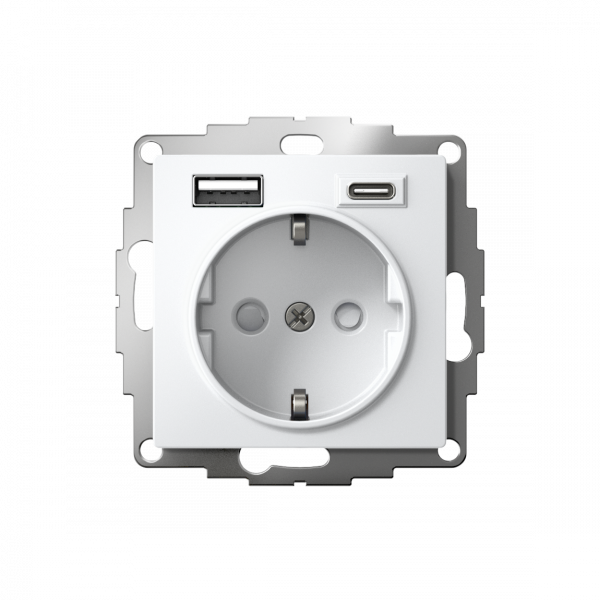 ATLASDESIGN РОЗЕТКА 16А с 2 USB A+C, 5В/2,4А/3,0А, 2х5В/1,5А, механизм, БЕЛЫЙ
