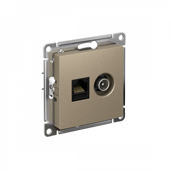 ATLASDESIGN РОЗЕТКА двойная ТВ + компьютерная RJ45 кат. 5e, механизм, ШАМПАНЬ