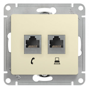GLOSSA РОЗЕТКА двойная RJ11+RJ45 кат.5e, механизм, БЕЖЕВЫЙ