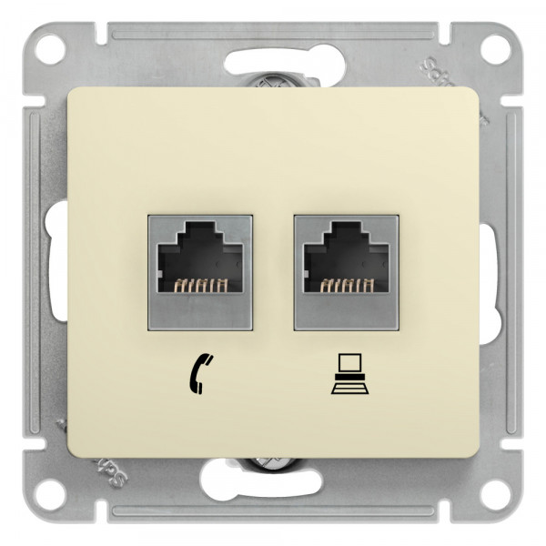 GLOSSA РОЗЕТКА двойная RJ11+RJ45 кат.5e, механизм, БЕЖЕВЫЙ