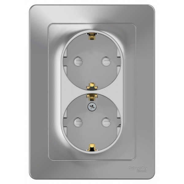 Розетка Schneider Electric BLANCA 2х-мест. заземл.+шторки С/У 16А/250В АЛЮМИНИЙ