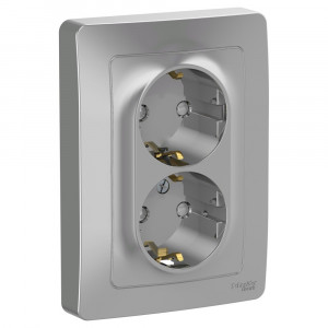 Розетка Schneider Electric BLANCA 2х-мест. заземл.+шторки С/У 16А/250В АЛЮМИНИЙ
