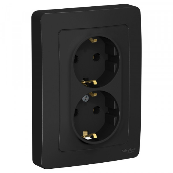 Розетка Schneider Electric BLANCA 2х-мест. с заземл. С/У 16А/250В АНТРАЦИТ