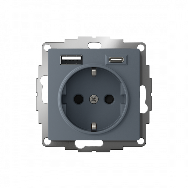 ATLASDESIGN РОЗЕТКА 16А c 2 USB A+C, 5В/2,4А/3,0А, 2х5В/1,5А, механизм, ГРИФЕЛЬ