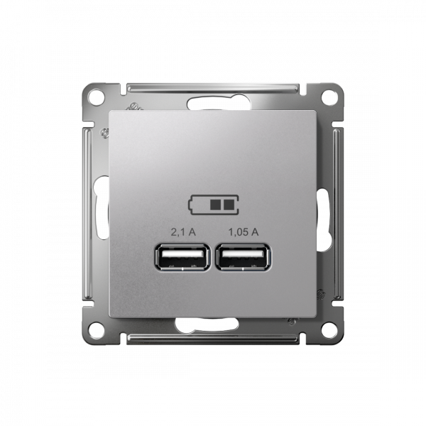 ATLASDESIGN USB РОЗЕТКА A+A, 5В/2,1А, 2х5В/1,05А, механизм, АЛЮМИНИЙ