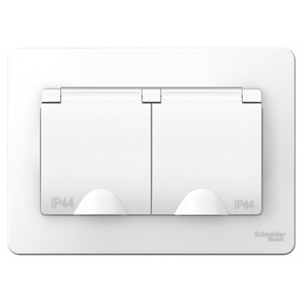 Розетка Schneider Electric BLANCA 2х-мест. IP44 заземл.+шторки С/У 16А/250В БЕЛЫЙ