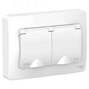 Розетка Schneider Electric BLANCA 2х-мест. IP44 заземл.+шторки С/У 16А/250В БЕЛЫЙ