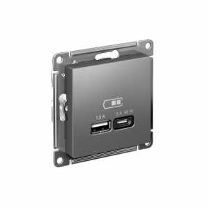 ATLASDESIGN USB РОЗЕТКА A + тип-C 45Вт высокоскор.заряд. QC, PD, механизм, СТАЛЬ