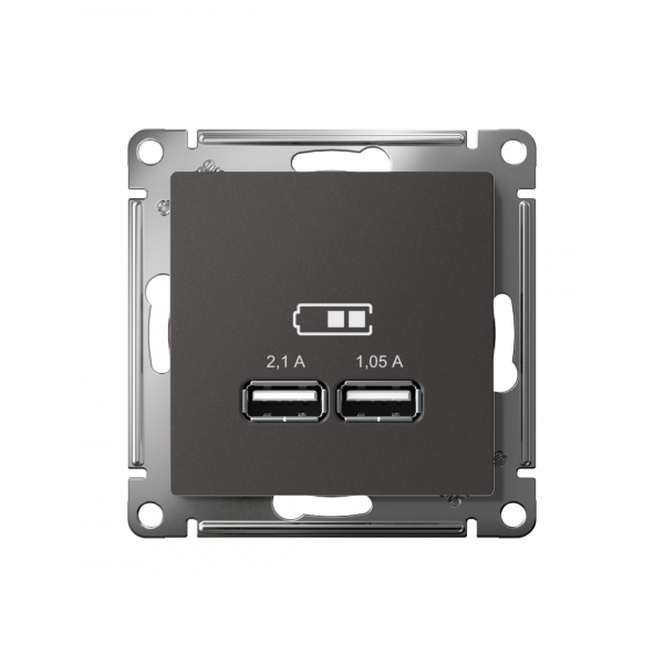 ATLASDESIGN USB РОЗЕТКА A+A, 5В/2,1А, 2х5В/1,05А, механизм, БАЗАЛЬТ